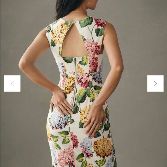 By Anthropologie Slim Square-Neck Sheath Midi Dress Hydrangea Print size 2 - Picture 4 of 8